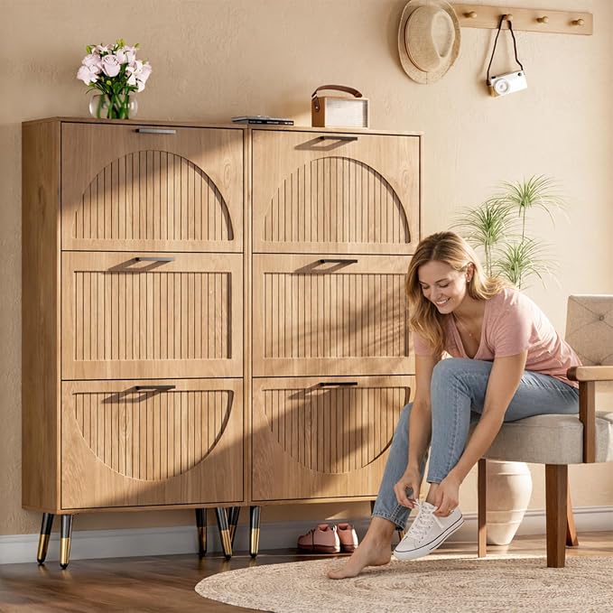 Farmhouse Shoe Cabinet Storage for Entryway, Slim Shoe Rack Cabinet - Image 9