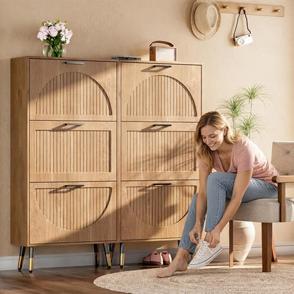 Farmhouse Shoe Cabinet Storage for Entryway, Slim Shoe Rack Cabinet - Image 9