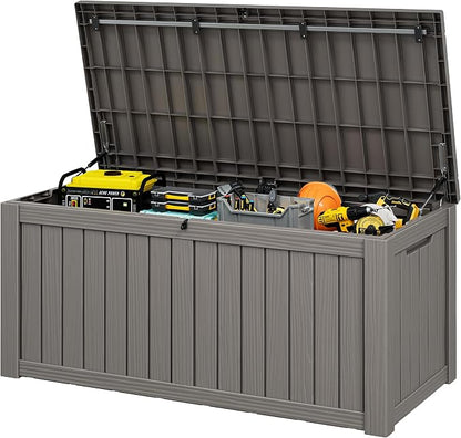 120 Gallon Outdoor Storage Box, Resin Deck Boxes Outdoor Waterproof by WTFGO