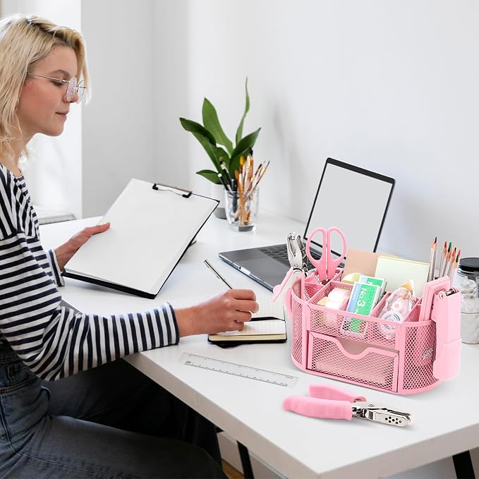 17 in 1 Pink Desk Organizers and Accessories Set, 3 Office Desk Supplies - Image 9