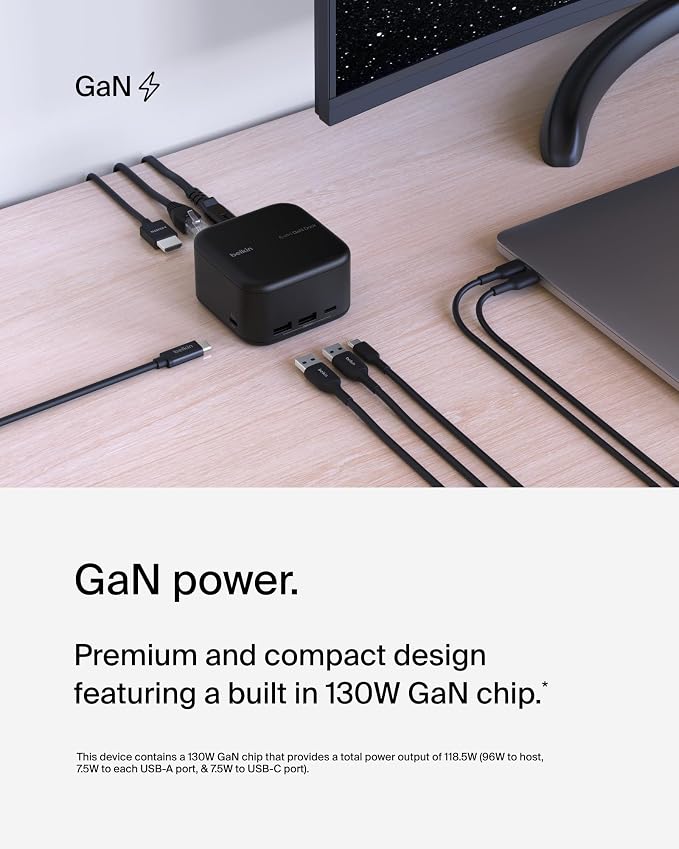 Belkin Connect USB-C 6-in-1 Core GaN Dock 130W, Gigabit Ethernet, & HDMI 4K - Image 3