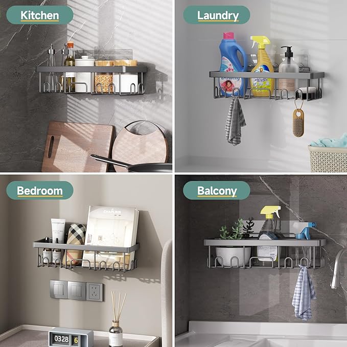 Veken 6-Pack Rustproof & Waterproof Shower Caddy, Adhesive Shelves Rack - Image 6