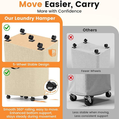 Laundry Basket with 5 Wheels, Tall Dirty Laundry Hamper, Rolling Laundry Basket - Image 7