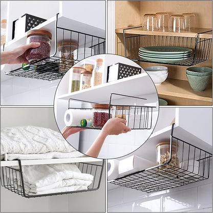 Tebery 4 Pack Black Under Shelf Wire Basket, Hanging Storage Baskets Under - Image 3