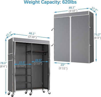 VIPEK R4C Rolling Garment Rack 6 Tiers Adjustable Heavy Duty Wire Shelving - Image 7