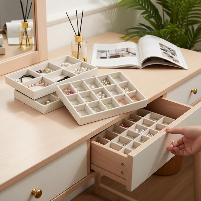 12 Pcs Stackable Jewelry Organizer Trays, Adjustable Velvet Jewelry Box Tray - Image 6