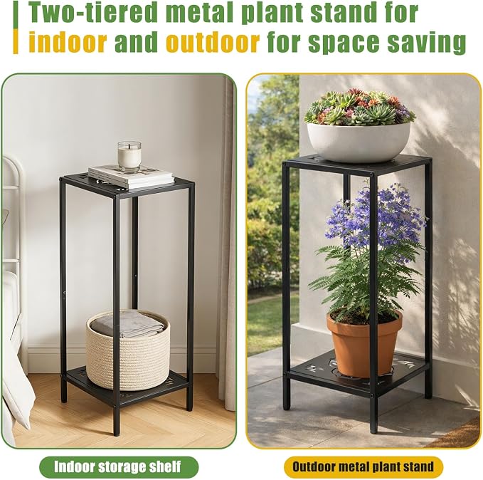 Party Zealot 2-Tier Tall Metal Square Plant Stand 31" Heavy-Duty Modern Flower - Image 6