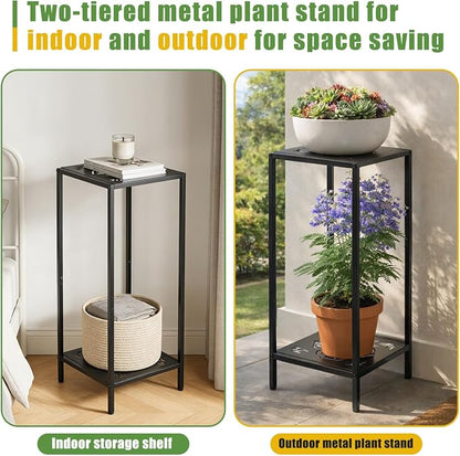 Party Zealot 2-Tier Tall Metal Square Plant Stand 31" Heavy-Duty Modern Flower - Image 6