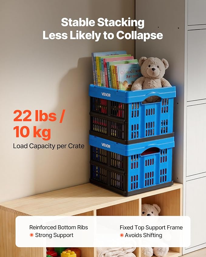 VEVOR Plastic Collapsible Storage Bins, 25L 3 Packs, Stackable Folding Storage - Image 2