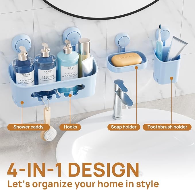 LEVERLOC Shower Caddy Suction Cup Set Shower Organizer & Soap Holder & - Image 8