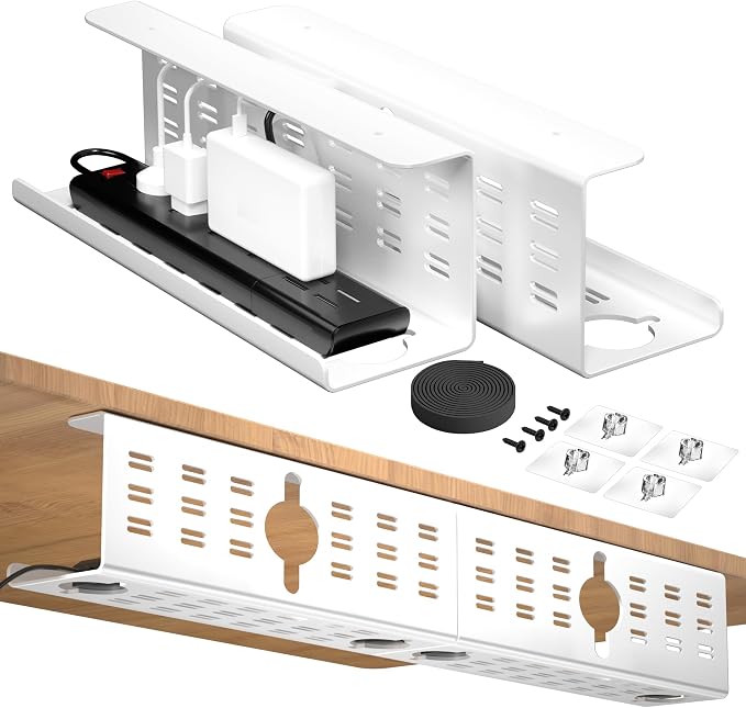 2 Pack Cable Management Under Desk White, Cinati 32" Large Cable Management Tray - Image 8