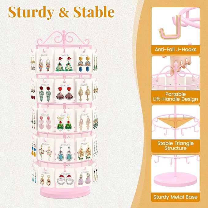 EsLuker.ly Earring Holder Organizer Rotating Display Tree Stand, Adjustable - Image 4