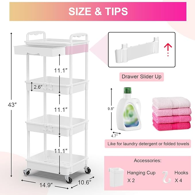 Goovilla 4 Tier Rolling Utility Cart Organizer - Image 4