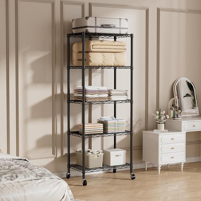 SINGAYE 5 Shelves Storage Shelf Wire Closet Bathroom Organizers Metal Pantry - Image 9