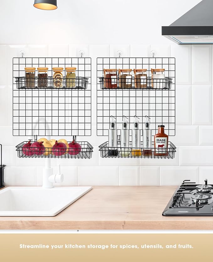 Grid Wall Baskets, 2 Pack Black Hanging Wire Basket Shelves - Image 8