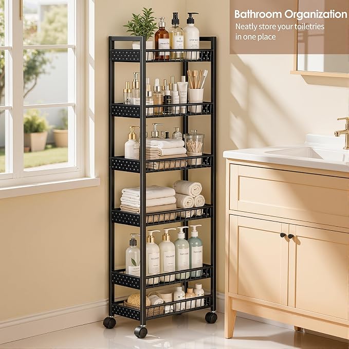 6 Tier Slim Storage Cart, Narrow Rolling Cart - Image 9