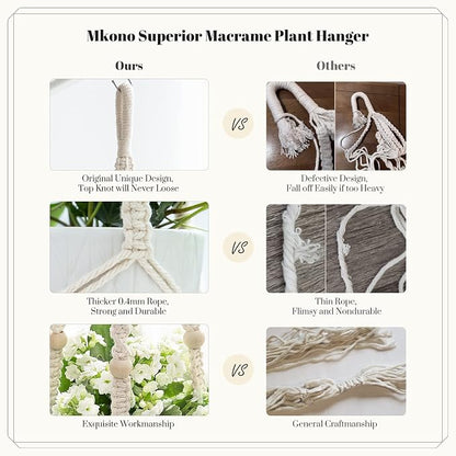 Mkono Macrame Plant Hanger Indoor 35 Inch Hanging Planter Basket Ivory 2Pcs | - Image 5