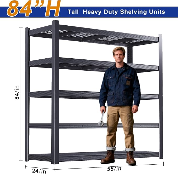 Storage Shelves Heavy Duty Metal Shelving 84" H, Adjustable Garage Shelves - Image 2