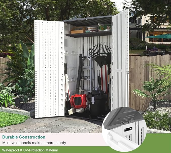 KINYING Outdoor Storage Cabinet Waterproof, Resin Vertical Outdoor Storage Shed - Image 4