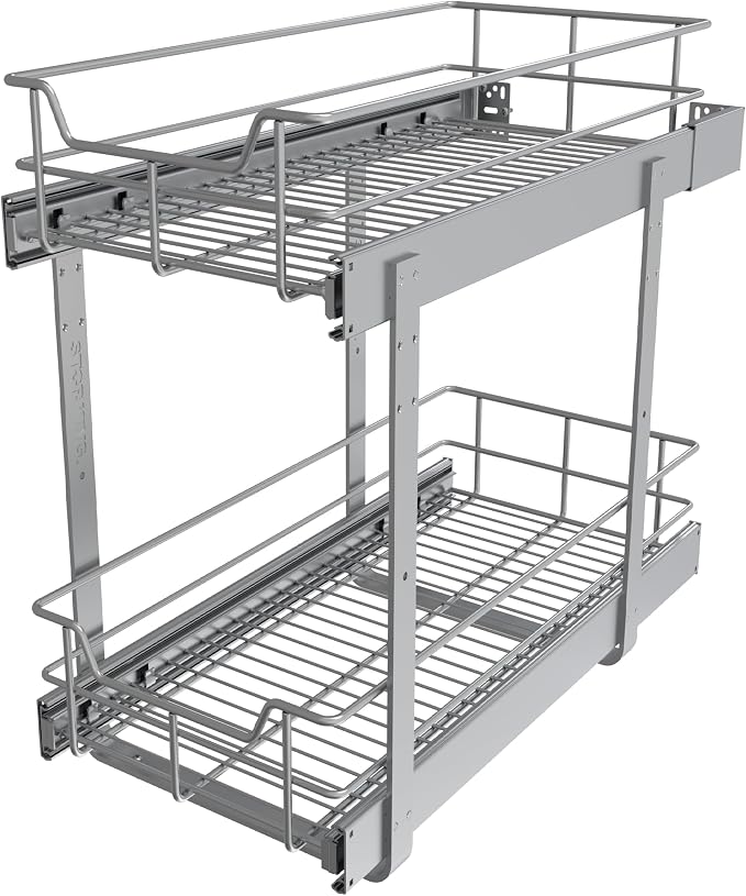 2 Tier Pull Out Cabinet Organizer 11" W X 17" D, Slide Out Drawers by STORKING