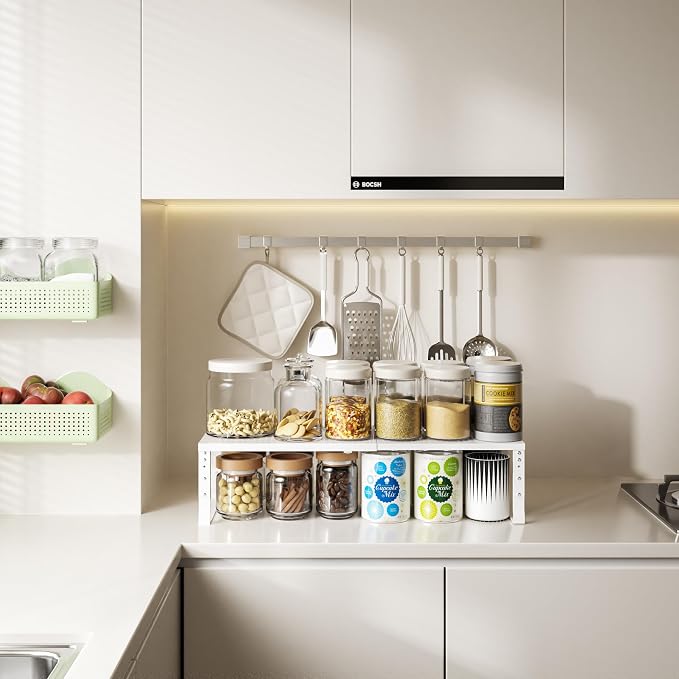 Expandable, Adjustable & Stackable Spice Rack, Cabinet Kitchen Countertop Shelf - Image 2