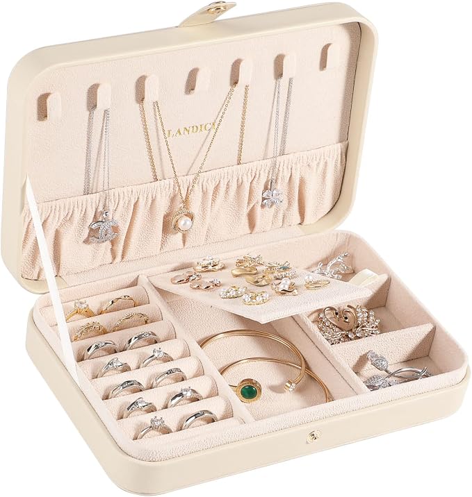 LANDICI Small Jewelry Box for Women Girls, PU Leather Travel Jewelry Case by LANDICI