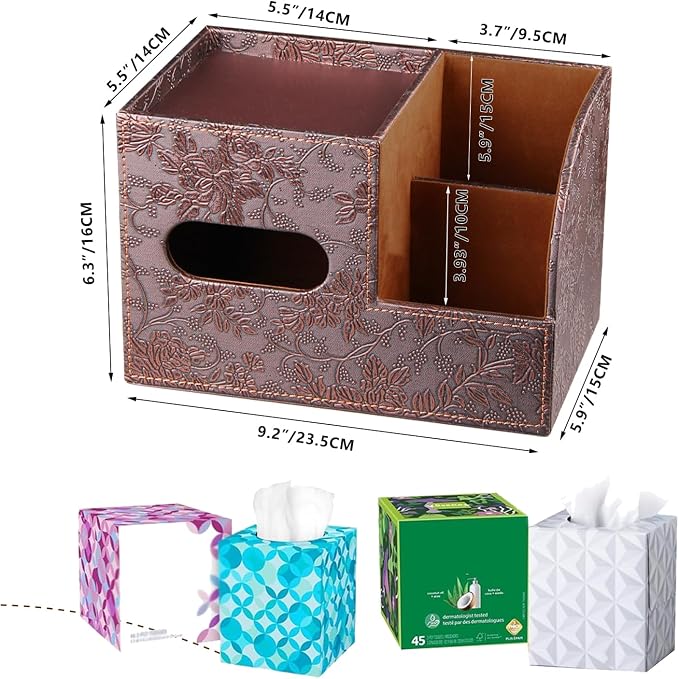 PU Leather Tissue Box Cover Square, Tissue Box Holder Organizer - Image 3