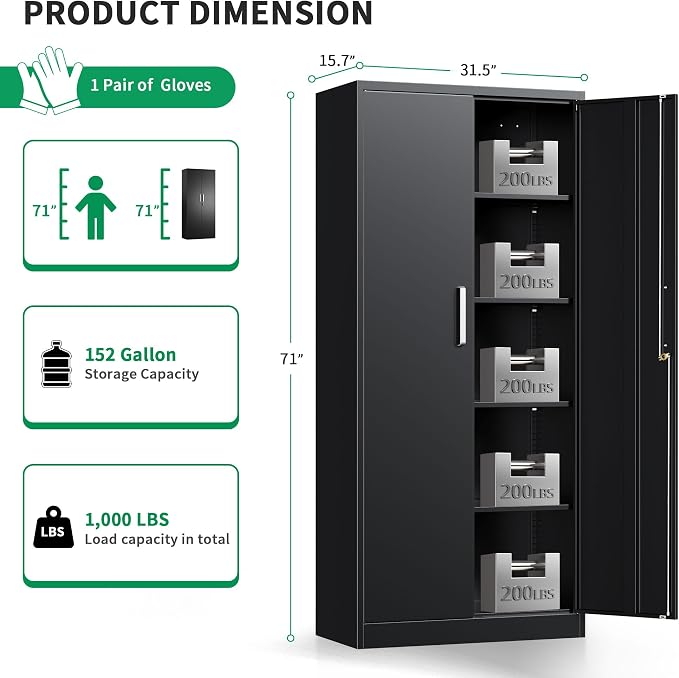 Metal Storage Cabinet with Locking Doors, Garage Utility Cabinet - Image 3