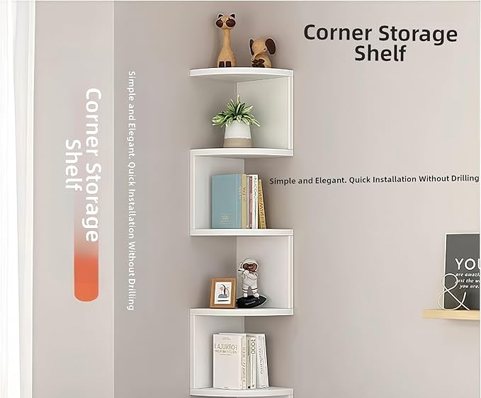 No-Drill Modern Corner Shelf Wall Mount, 5-Tier Floating Storage Rack, Corner - Image 6