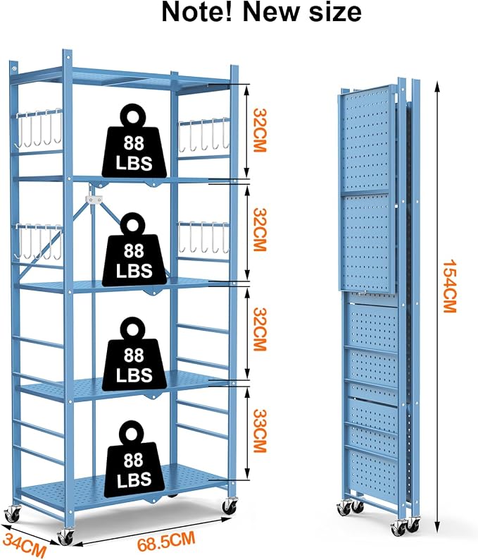Himix Storage Shelves with 20 Hooks, 5-Tier Foldable Shelf - Image 3