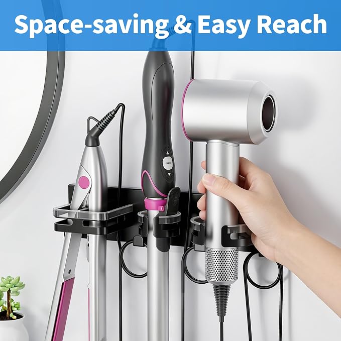 Hair Dryer Holder Wall Mounted, 3 in 1 Metal Hair Tool Organizer - Image 7