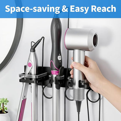 Hair Dryer Holder Wall Mounted, 3 in 1 Metal Hair Tool Organizer - Image 7