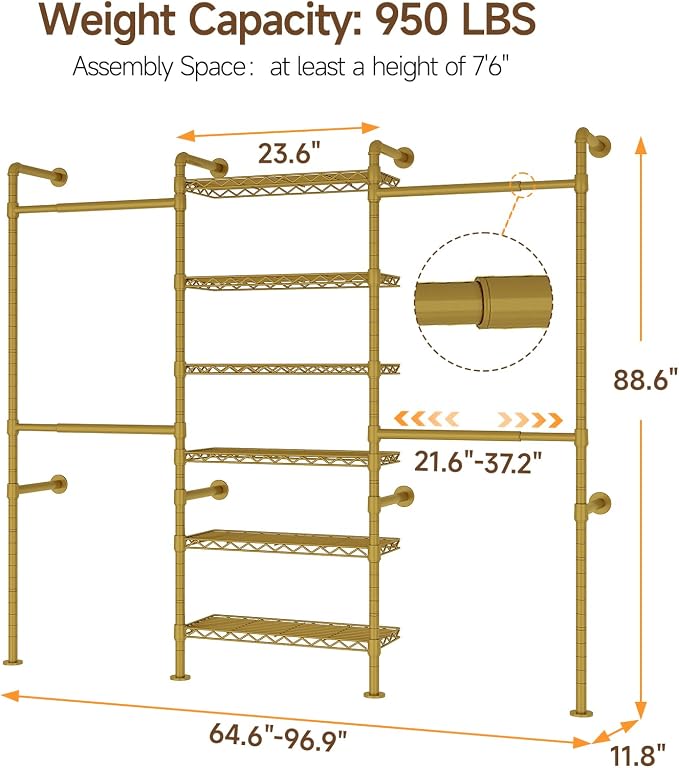 ONBRILL H3 Expandable Wall Mounted Closet System, 5.4FT-8.1FT Closet Organizer - Image 2