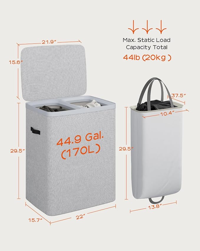 CASAMAYA Laundry Basket with Lid, Laundry Hamper 2 Section, 170L collapsible - Image 6