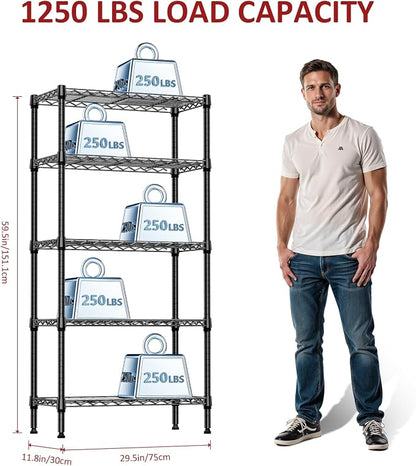 IZEUK 5 Tier Black Metal Storage Shelves, Heavy Duty Wire Shelving Rack - Image 3
