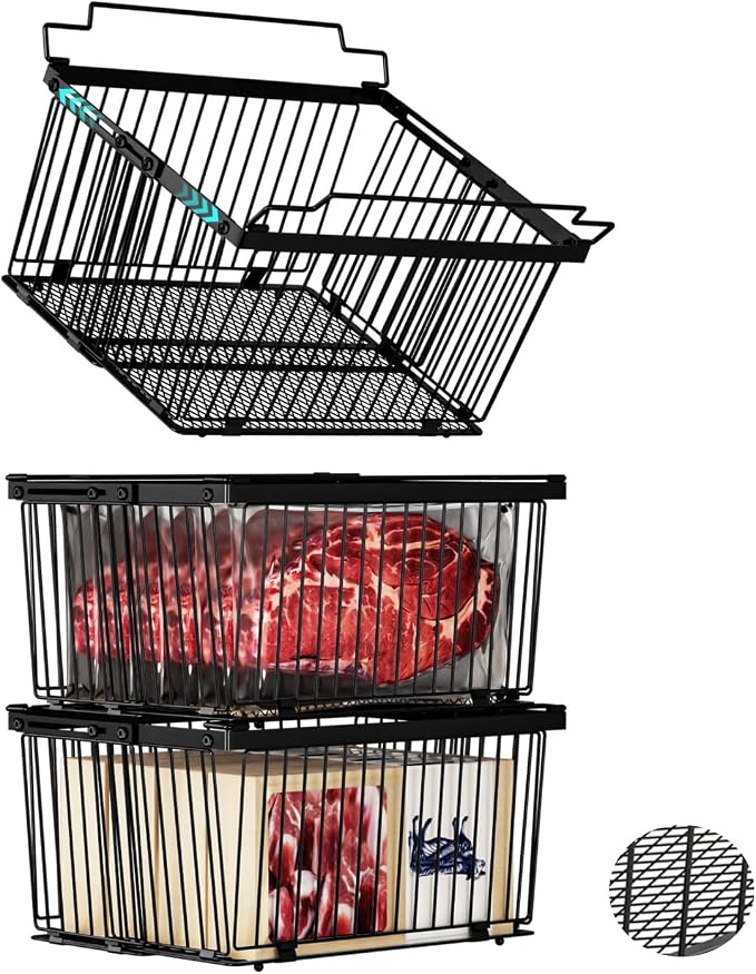 Large Freezer Organizer Bins，Upgraded Bottom Leak-Proof net，Fit 5 to 9 Cu Ft by ANJUBAN