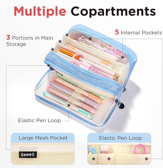 Sooez Large Pencil Case Pouch, Extra Big Pencil Bag - Image 4