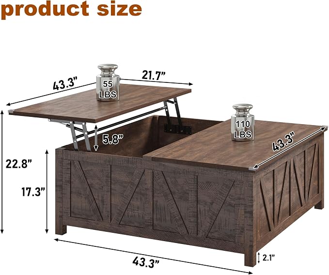chartustriable 43.3“ Lift Top Coffee Table - Image 3