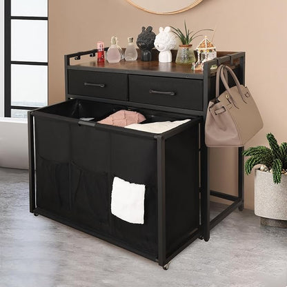 Rolling Laundry Sorter with wheels, Laundry Hamper 3 Section with shelf - Image 3