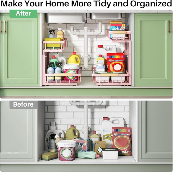 Kitstorack Under Sink Organizer, 2 Tier Under the Sink Storage, Slide out Pull - Image 8