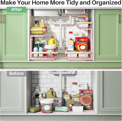 Kitstorack Under Sink Organizer, 2 Tier Under the Sink Storage, Slide out Pull - Image 8