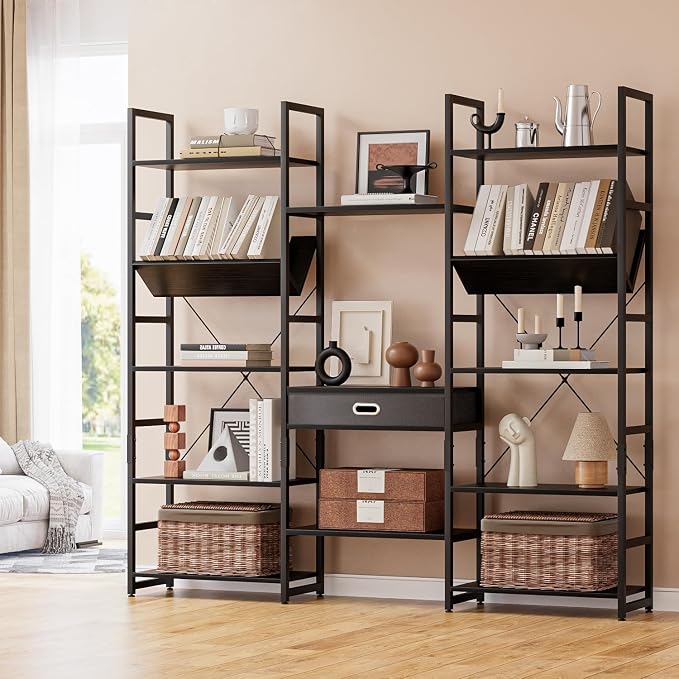 NUMENN Bookcases and Bookshelves Triple Wide 5 Tier Bookshelf, Large Etagere by NUMENN