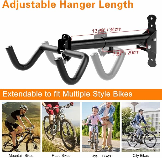 Cyfie Bike Wall Mount Garage Rack, Adjustable Horizontal Bike Storage Hanger - Image 4