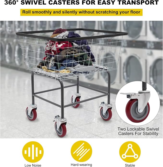 135L Wire Laundry Cart with Wheels, Heavy Duty Commercial Rolling Basket - Image 6