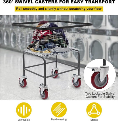 135L Wire Laundry Cart with Wheels, Heavy Duty Commercial Rolling Basket - Image 6