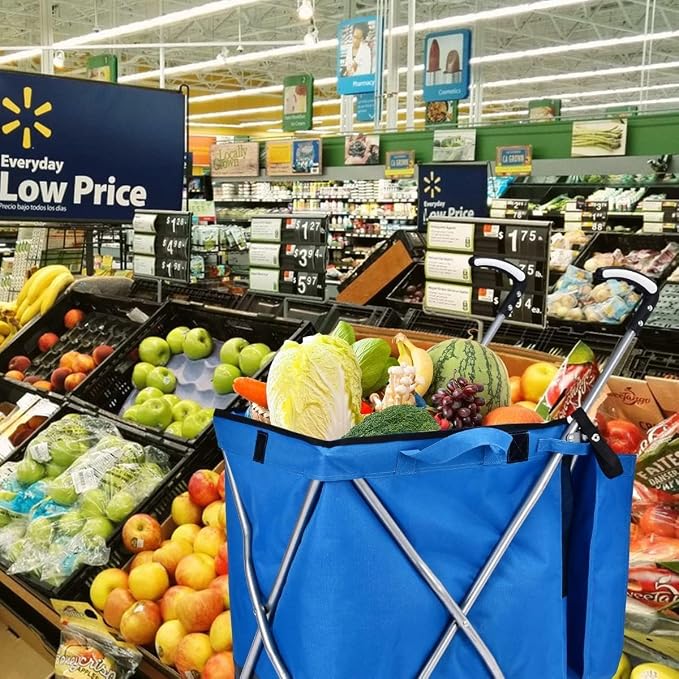 Folding Shopping Cart for Groceries, Water-Resistant Heavy-Duty Canvas Trolley - Image 9