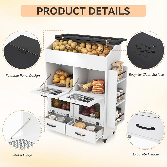 Verano Garden 31.5" Large Potato and Onion Storage Bin on Wheels, Bread Box | - Image 6