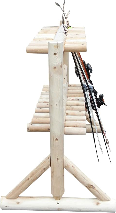 17-Place Freestanding Log Ski Rack Holder, Indoor & Outdoor Snowboard Racks - Image 8