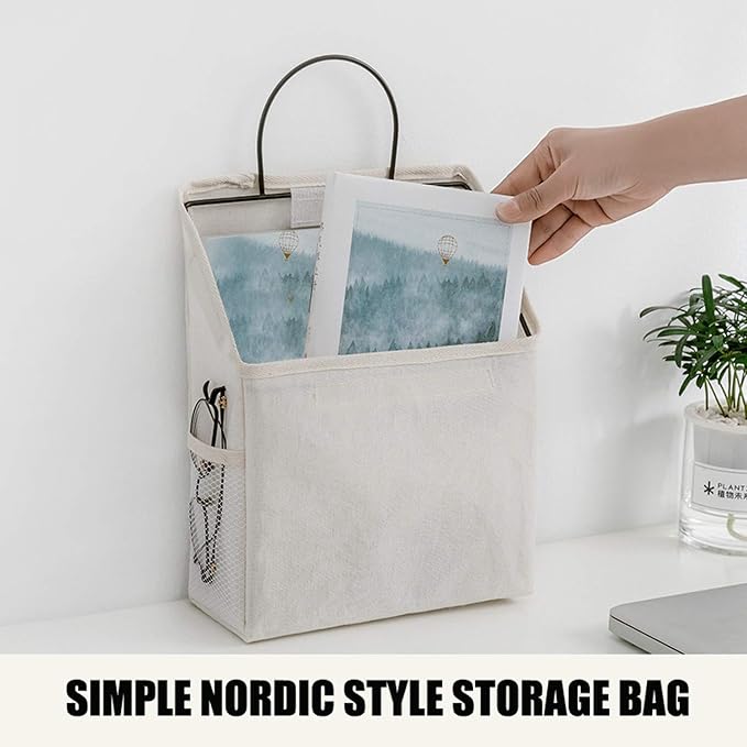 Wall-Hanging Storage Bags, Desktop Organizer Basket Cotton Linen Hanging - Image 3