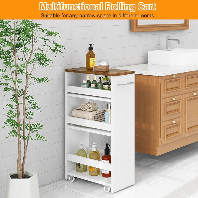 IBUYKE Slim Storage Cart 7.9" W, Rolling Kitchen Storage cart on Wheels - Image 8